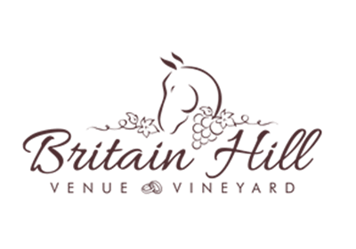 Britain Hill Venue and Vineyard logo featuring a horse silhouette and grapevine elements, representing the winery at Cherry Crest Farm in Quarryville, PA.